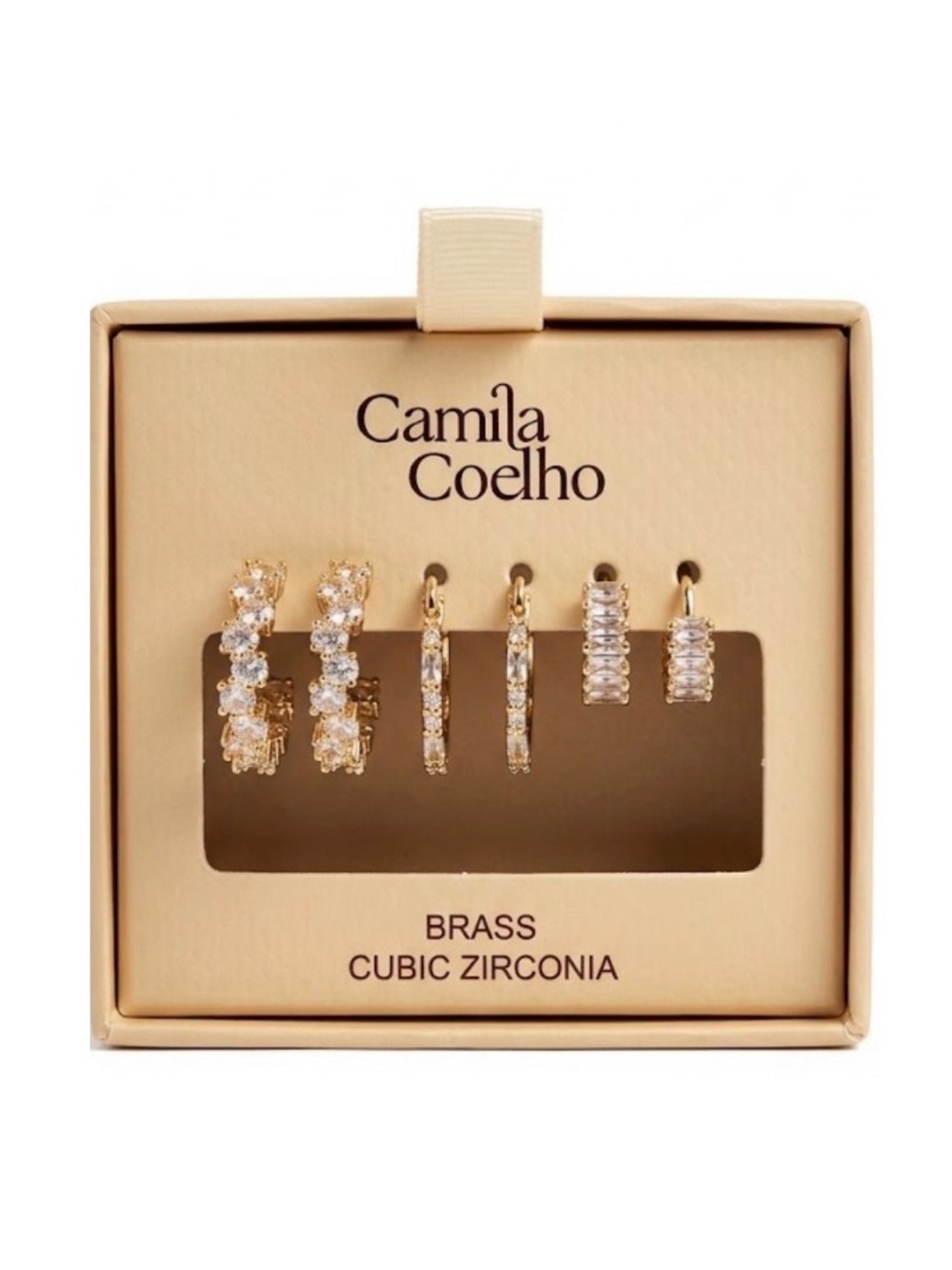 NWT ⚜️💎⚜️ Camila Coelho Golden Brass & Cubic Zirconia Set of 3 Pairs of Earrings